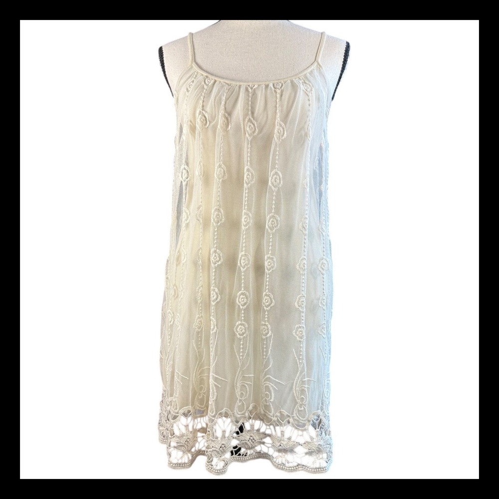 Charming Charlie Ivory Lace‎ Overlay Dress Sleeveless Boho Small S
